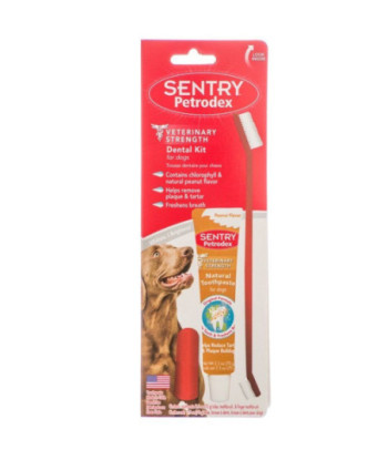 Petrodex Dental Kit for Dogs - Peanut Butter Flavor - 2.5 oz Toothpaste - 8.25in.  Brush