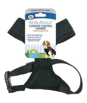 Four Paws Comfort Control Harness - Black - Medium - For Dogs 7-10 lbs (16in. -19in.  Chest & 10in. -13in.  Neck)