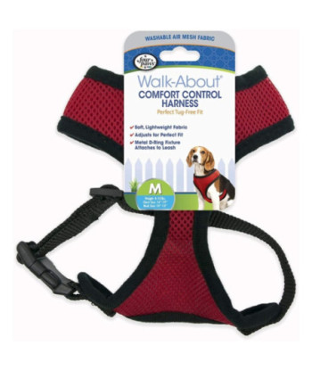 Four Paws Comfort Control Harness - Red - Medium - For Dogs 7-10 lbs (1in. 6-19in.  Chest & 10in. -13in.  Neck)