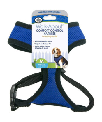 Four Paws Comfort Control Harness - Blue - Medium - For Dogs 7-10 lbs (16in. -19in.  Chest & 10in. -13in.  Neck)
