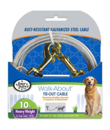 Four Paws Dog Tie Out Cable - Heavy Weight - Black - 10' Long Cable