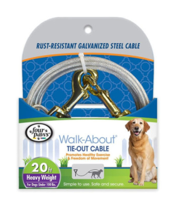 Four Paws Dog Tie Out Cable - Heavy Weight - Black - 20' Long Cable