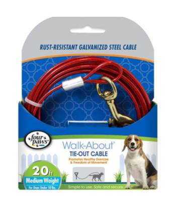 Four Paws Dog Tie Out Cable - Medium Weight - Red - 20in.  Long Cable