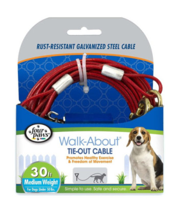 Four Paws Dog Tie Out Cable - Medium Weight - Red - 30in.  Long Cable