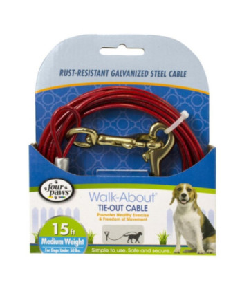 Four Paws Walk-About Tie-Out Cable Medium Weight for Dogs up to 50 lbs - 15' Long