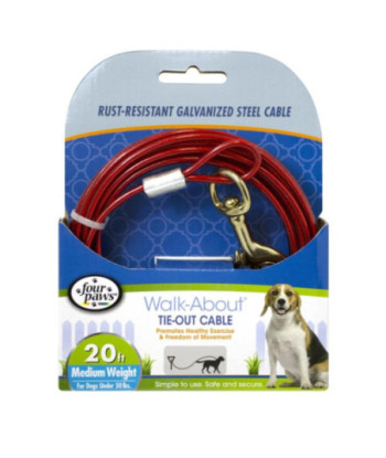 Four Paws Walk-About Tie-Out Cable Medium Weight for Dogs up to 50 lbs - 20' Long