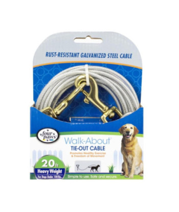 Four Paws Walk-About Tie-Out Cable Heavy Weight for Dogs up to 100 lbs - 20' Long