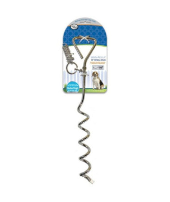 Four Paws Walk About Spiral Tie Out Stake - 19in.  Silver Spiral Tie Out Stake