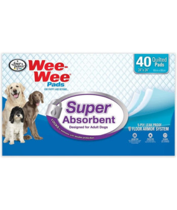 Four Paws Wee Wee Pads - Super Absorbent - 40 Pack - (24in. L x 24in. W)