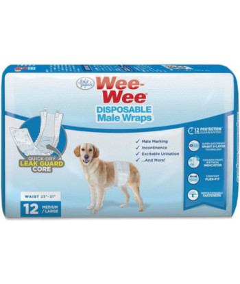 Four Paws Wee Wee Disposable Male Dog Wraps - Medium/Large - 12 Pack - (Fits Waists 15in. -29.5in. )