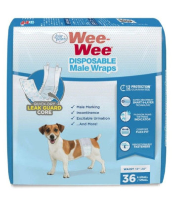Four Paws Wee Wee Disposable Male Dog Wraps X-Small/Small - 36 count