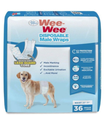 Four Paws Wee Wee Disposable Male Dog Wraps Medium/Large - 36 count
