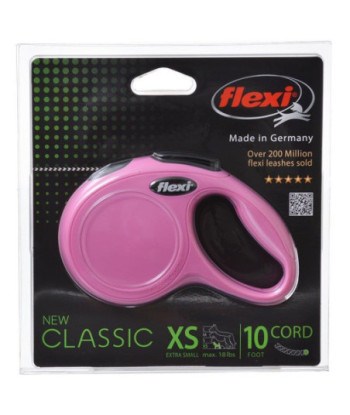Flexi New Classic Retractable Cord Leash - Pink - X-Small - 10' Lead (Pets up to 18 lbs)
