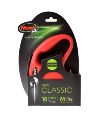 Flexi New Classic Retractable Cord Leash - Red - Medium - 16' Lead (Pets up to 44 lbs)