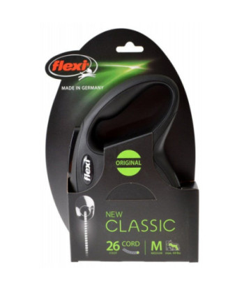 Flexi New Classic Retractable Cord Leash - Black - Medium - 26' Cord (Pets up to 44 lbs)