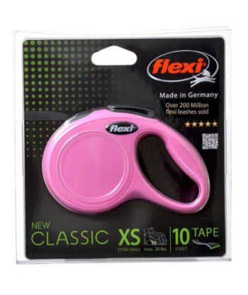 Flexi New Classic Retractable Tape Leash - Pink - X-Small - 10' Lead (Pets up to 26 lbs)