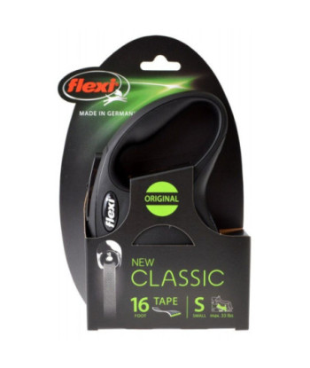 Flexi New Classic Retractable Tape Leash - Black - Small - 16' Lead (Pets up to 33 lbs)
