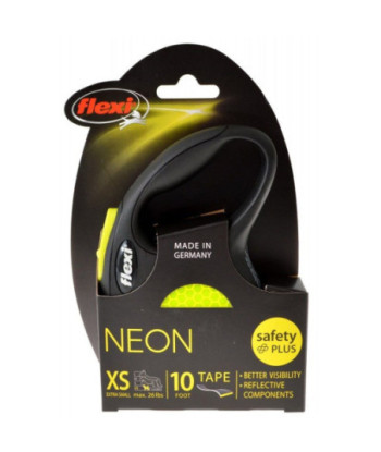 Flexi New Neon Retractable Tape Leash - X-Small - 10' Tape (Pets up to 26 lbs)
