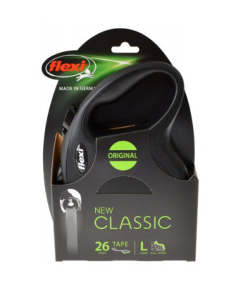 Flexi New Classic Retractable Tape Leash - Black - Large - 26' Tape (Pets up to 110 lbs)