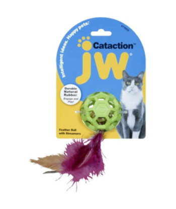 JW Pet Cataction Feather Ball Toy With Bell Interactive Cat Toy  - 1 count