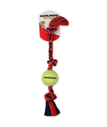 Mammoth Pet Flossy Chews Color 3 Knot Tug with Tennis Ball - Assorted Colors - Mini (11in. L)