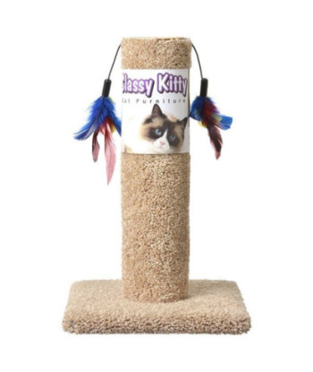 Classy Kitty Cat Scratching Post with Feathers - 17.5in. High (Assorted Colors)