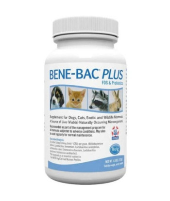 Pet Ag Bene-Bac Plus Powder Fos Prebiotic and Probiotic for Dogs, Cats, Exotic and Wildlife Mammals - 4.5 oz