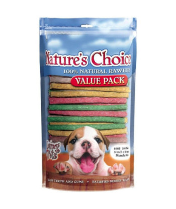 Loving Pets Nature's Choice Rawhide Munchy Stick Value Pack - 100 Pack (5in.  Assorted Munchy Sticks)