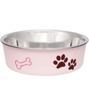 Loving Pets Stainless Steel & Light Pink Dish with Rubber Base - Small - 5.5in.  Diameter