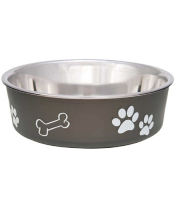 Loving Pets Stainless Steel & Espresso Dish with Rubber Base - Medium - 6.75in.  Diameter