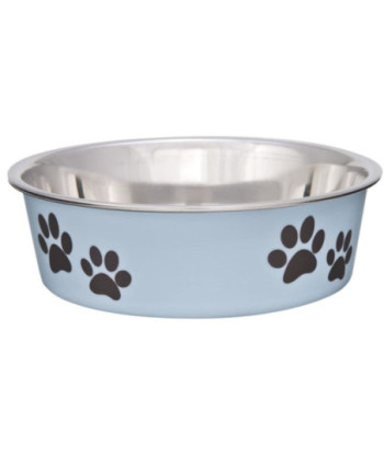 Loving Pets Stainless Steel & Light Blue Dish with Rubber Base - Small - 5.5in.  Diameter