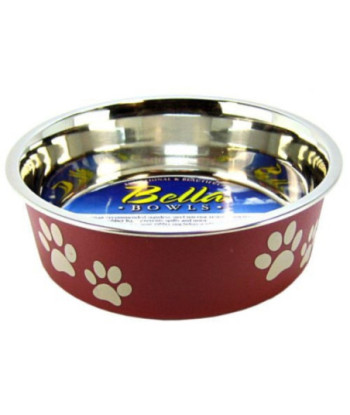 Loving Pets Stainless Steel & Merlot Dish with Rubber Base - Small - 5.5in.  Diameter