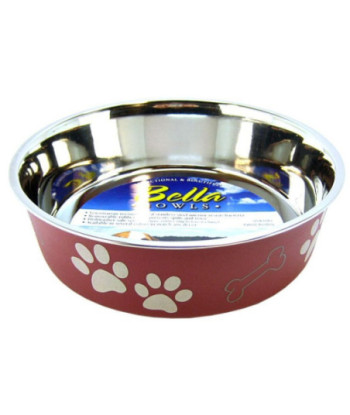 Loving Pets Stainless Steel & Merlot Dish with Rubber Base - Large - 8.5in.  Diameter
