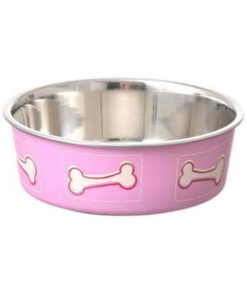 Loving Pets Stainless Steel & Coastal Pink Bella Bowl with Rubber Base - Small - 1.25 Cups (5.5in. D x 2in. H)