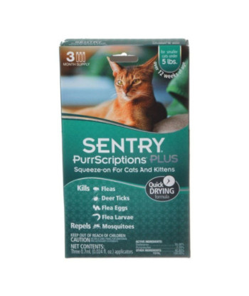 Sentry PurrScriptions Plus Flea & Tick Control for Cats & Kittens - Cats Under 5 lbs - 3 Month Supply