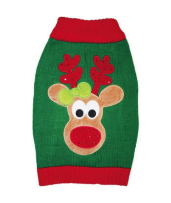 Fashion Pet Green Reindeer Dog Sweater - Medium