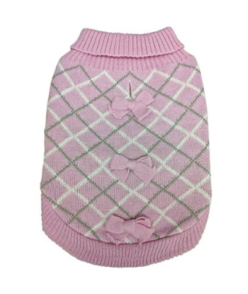 Fashion Pet Pretty in Plaid Dog Sweater Pink - Small