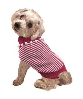 Fashion Pet Pom Pom Stripe Dog Sweater Raspberry - Small
