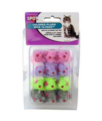 Spot Colored Fur Mice Cat Toys - 12 Pack
