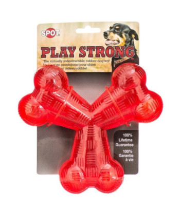 Spot Play Strong Rubber Trident Dog Toy - Red - 6in.  Diameter