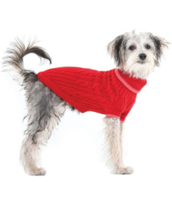 Fashion Pet Cable Knit Dog Sweater - Red - X-Small (8in. -10in.  From Neck Base to Tail)