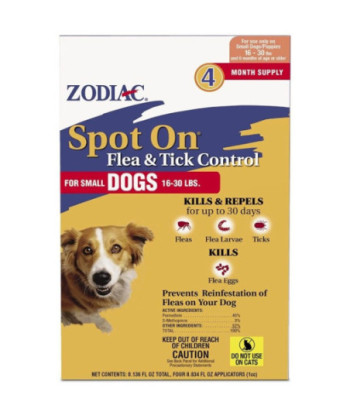 Zodiac Spot on Flea & Tick Controller for Dogs - Small Dogs 16-30 lbs (4 Pack)