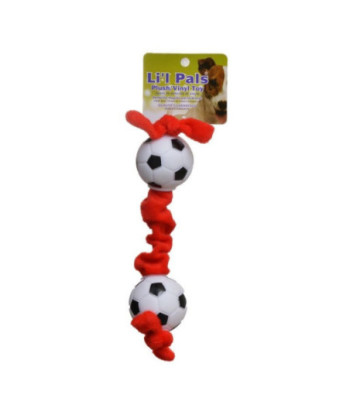 Li'l Pals Soccer Ball Plush Tug Dog Toy - Red, Black & White - Soccer Ball Plush Tug Dog Toy