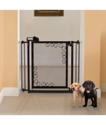 One-Touch Metal Mesh Pet Gate in Antique Bronze