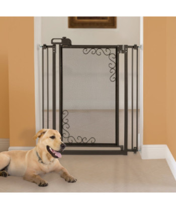 Tall One-Touch Metal Mesh Pet Gate in Antique Bronze