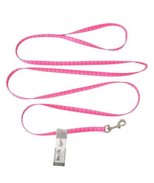 Pet Attire Styles Polka Dot Pink Dog Leash - 6' Long x 3/8in.  Wide