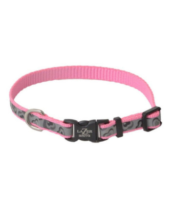 Lazer Brite Pink Hearts Reflective Adjustable Dog Collar - 8in. -12in.  Long x 3/8in.  Wide