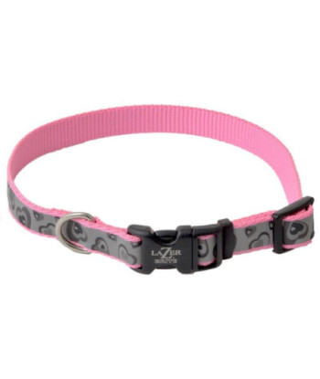 Lazer Brite Pink Hearts Reflective Adjustable Dog Collar - 12in. -18in.  Long x 5/8in.  Wide