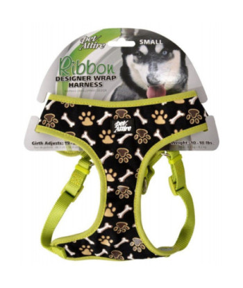 Pet Attire Ribbon Brown Paw & Bones Designer Wrap Adjustable Dog Harness - Fits 19in. -23in.  Girth - (5/8in.  Straps)