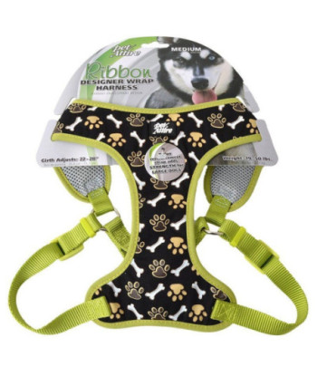 Pet Attire Ribbon Brown Paw & Bones Designer Wrap Adjustable Dog Harness - Fits 22in. -28in.  Girth - (3/4in.  Straps)